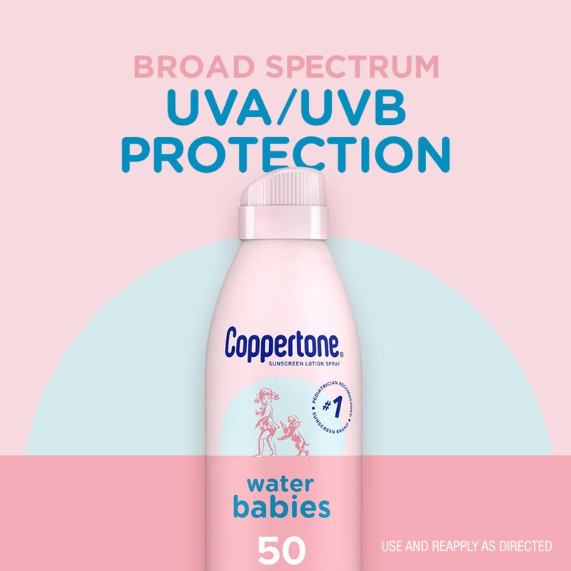 Coppertone WaterBabies Sunscreen Quick Cover Lotion Spray Broad Spectrum SPF 50 (6 Ounce) (Packaging may vary)