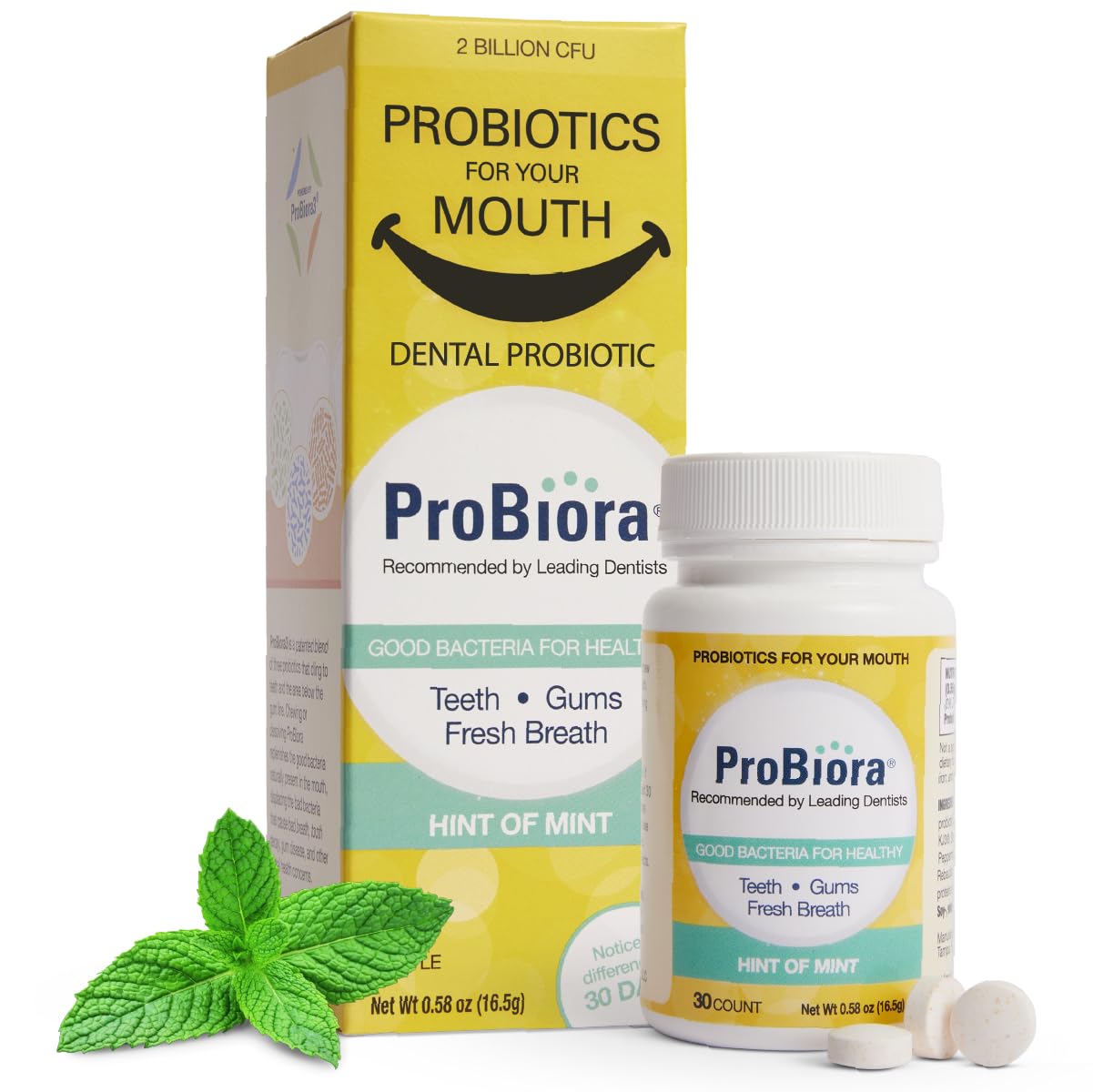 ProBiora Oral-Care Chewable Probiotic Tablets | Probiotic Supplement for Women & Men | Healthier Teeth & Gums | Fresher Breath | Whiter Teeth | 60 Count | Mint