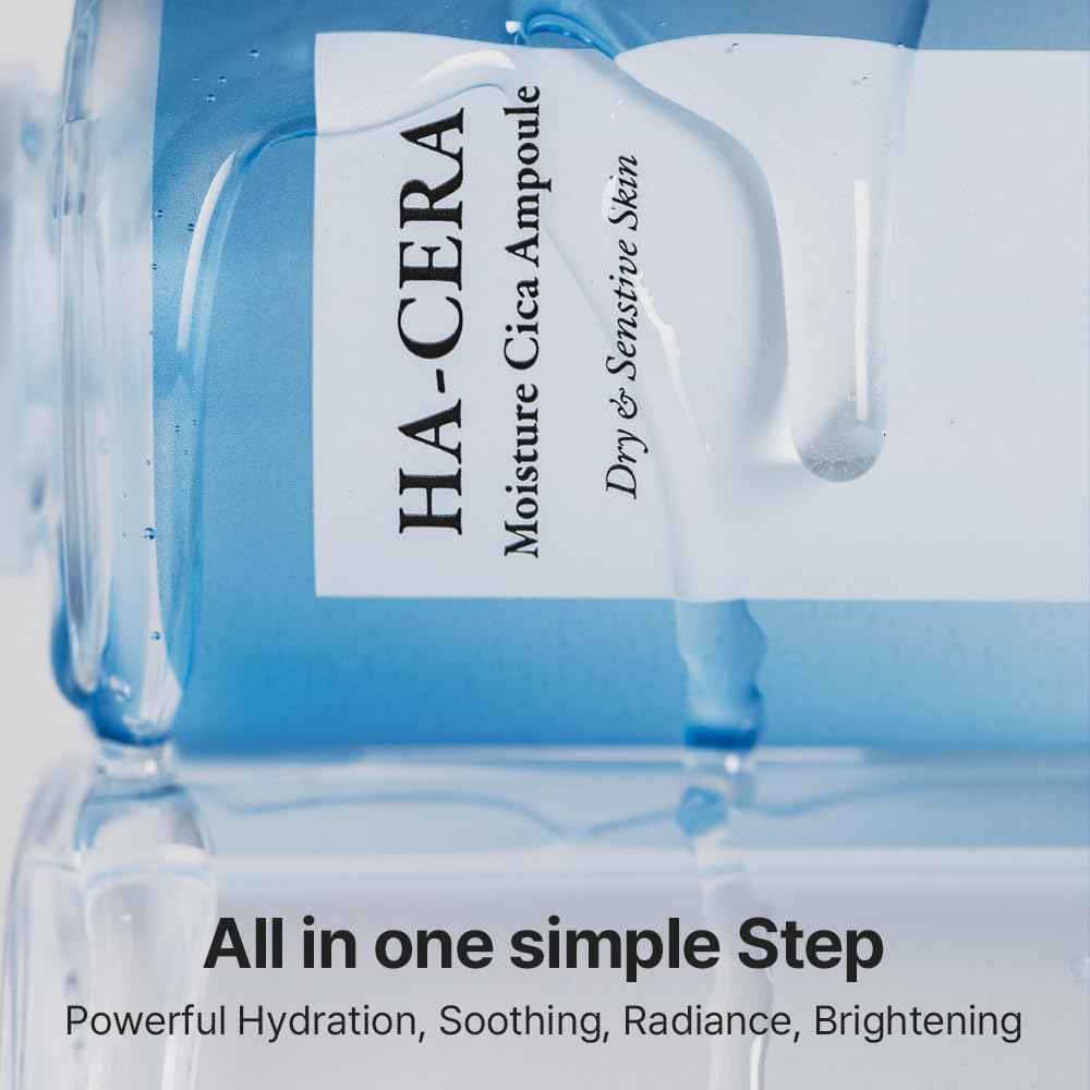 HA-CERA Moisture Ampoule, 6.42 fl oz, Calming Deep Moisturizing Serum with CICA Ceramide Hydrolyzed Hyaluronic Acid