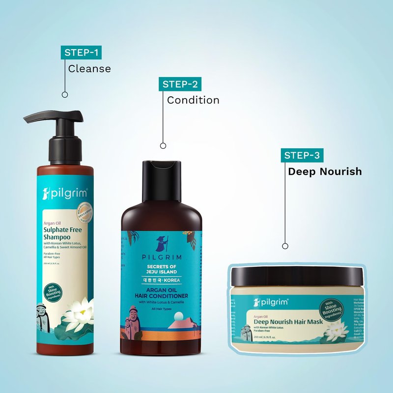 Pilgrim Korean Argan Oil Hair Mask with White Lotus & Camellia | Deep Conditioning & Hydrating for Dry Damaged Hair | Strengthen, Repair & Fights Hair Fall | 6.76 Fl Oz (200ml)