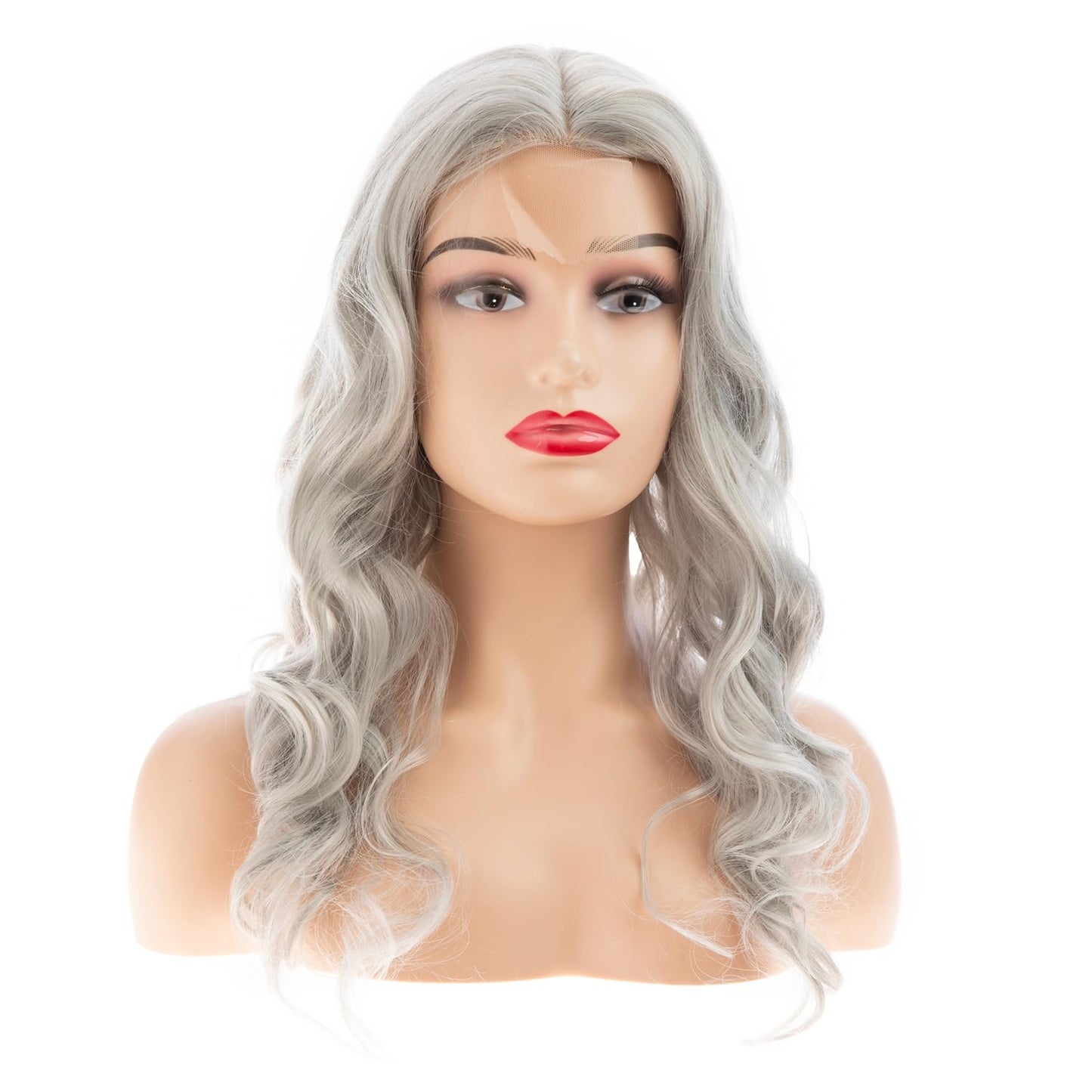 Wiwige Long Curly Wavy Gray Lace Wig for Women Middle Part Small Lace Front Wig Synthetic Halloween Cosplay Costume Replacement Wigs