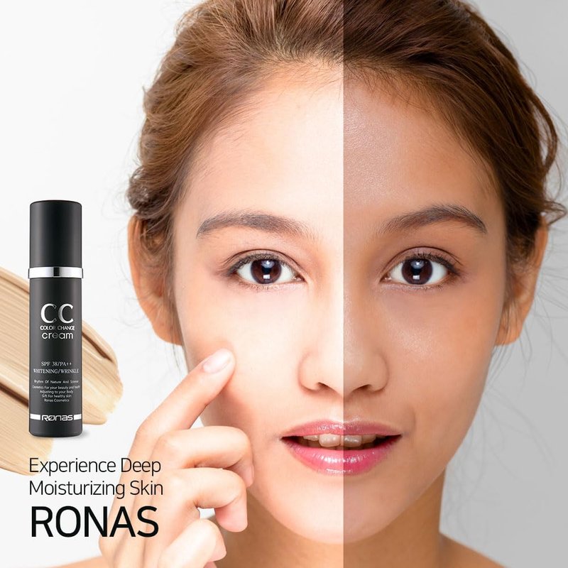 Ronas CC Color Change Cream - SPF 38 PA+++ Sunscreen Foundation | Korean Aesthetic Makeup, 1.69 Fl Oz