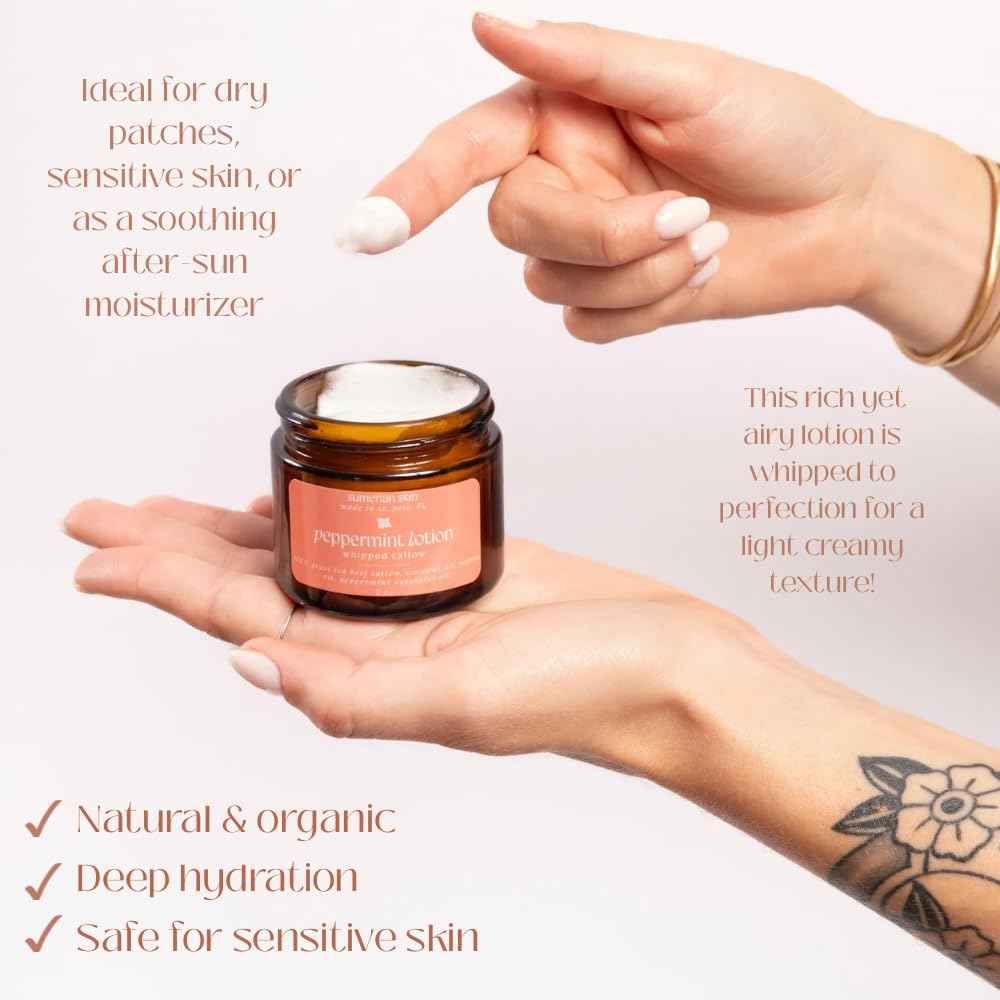 100% Grass Fed & Organic Whipped Beef Tallow Lotion - All Natural - Body + Face Mosturizer for All Skin Types