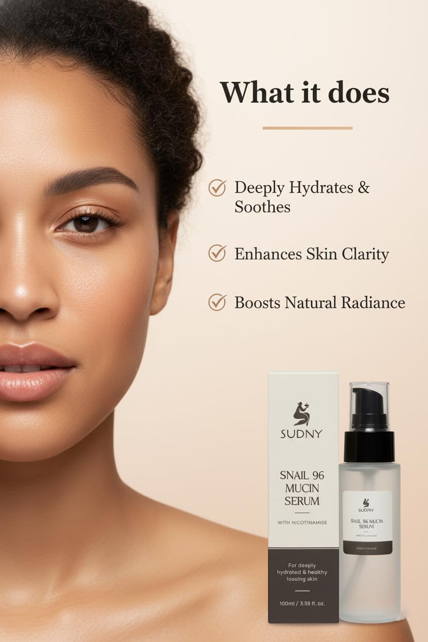 SUDNY Snail Mucin 96% Repairing Essence with Niacinamide, Aloe Vera & Glycerin - Snail Mucin Serum to Hydrate & Repair Dull Skin & Fine Lines- Gentle Skincare Serums with Snail Serum for Everyday Care
