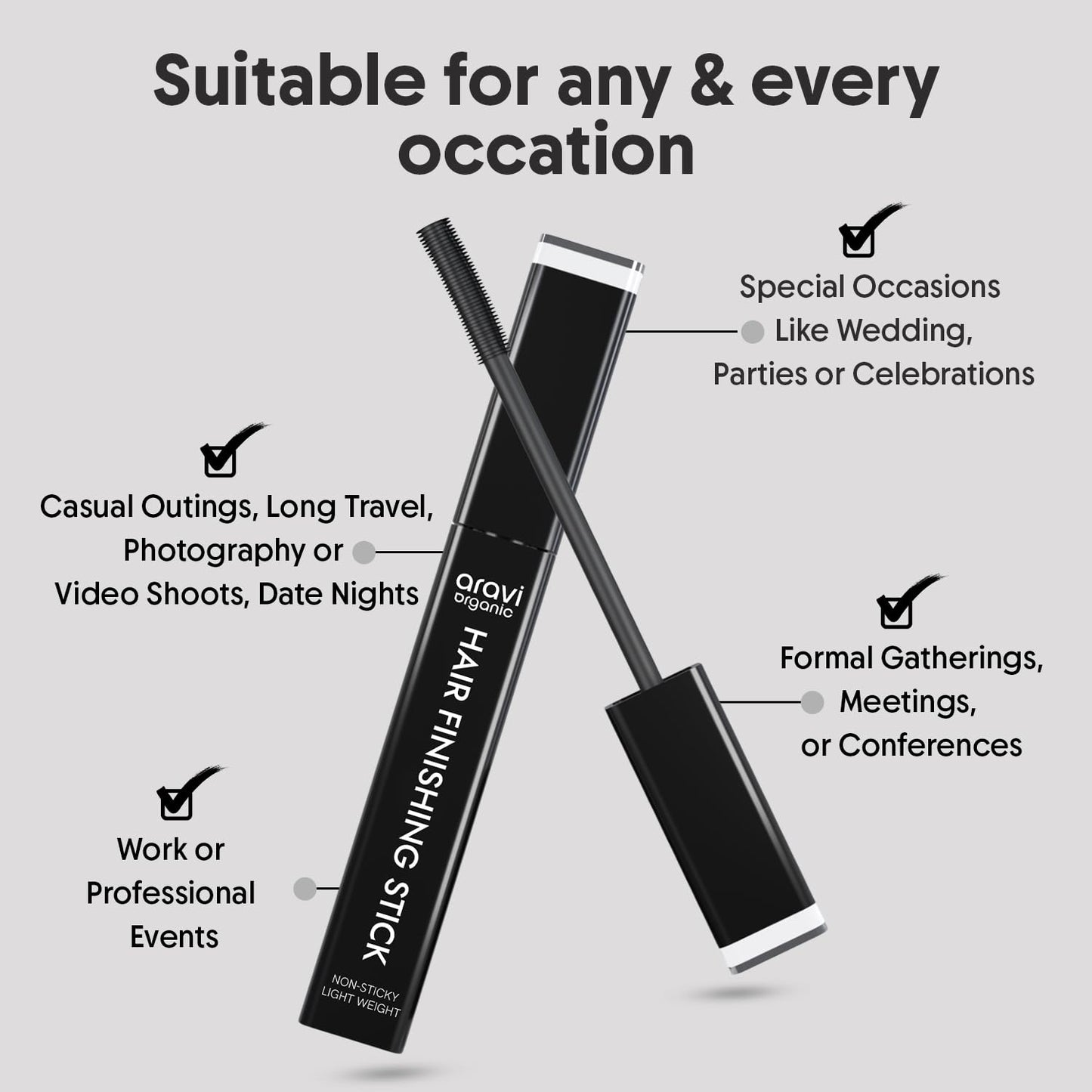 Aravi Organic Hair Finishing Stick - Flyaway Natural Styling Frizz Control - Smooth, Shiny & Non-Greasy Look - 0.5 FL Oz /15ml