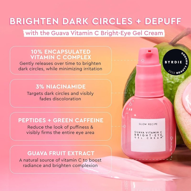 Glow Recipe Guava Brightening Korean Skincare Gift Set - Vitamin C Under Eye Cream Treatment + Hydrating Vitamin C Dark Spot Face Serum with Niacinamide & Peptides, Travel Size (2 Count)