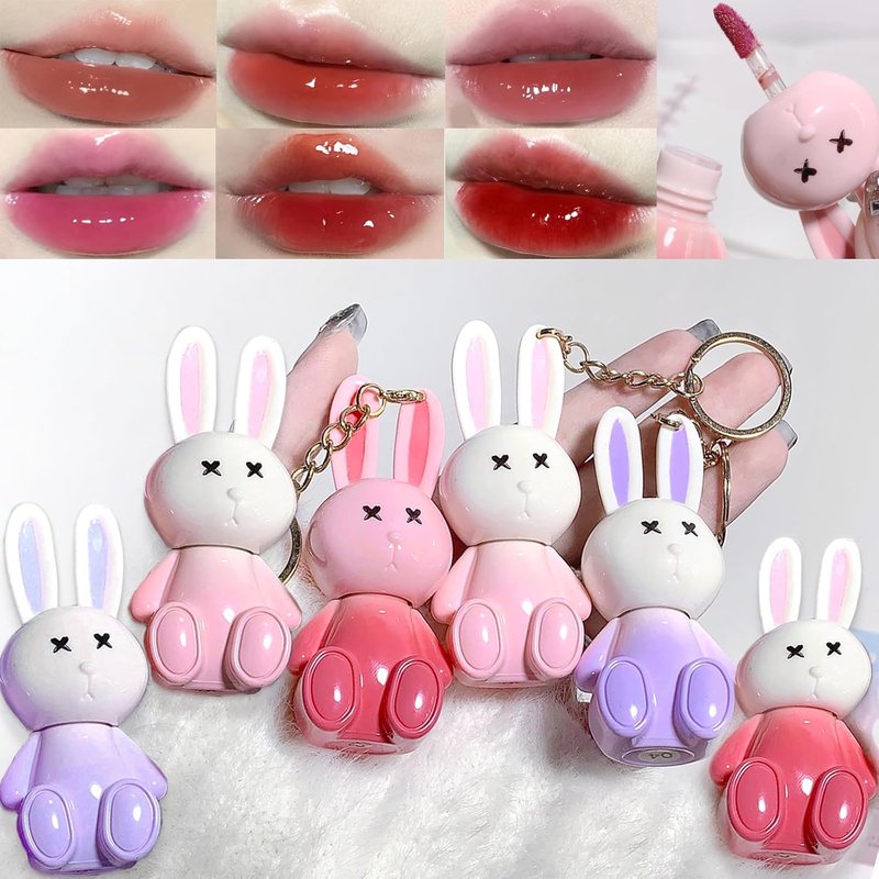 Bunny Rabbit Lip Gloss Set - 6 Moisturizing Liquid Lipsticks | Hydrating Shine & Plumping Finish for Women