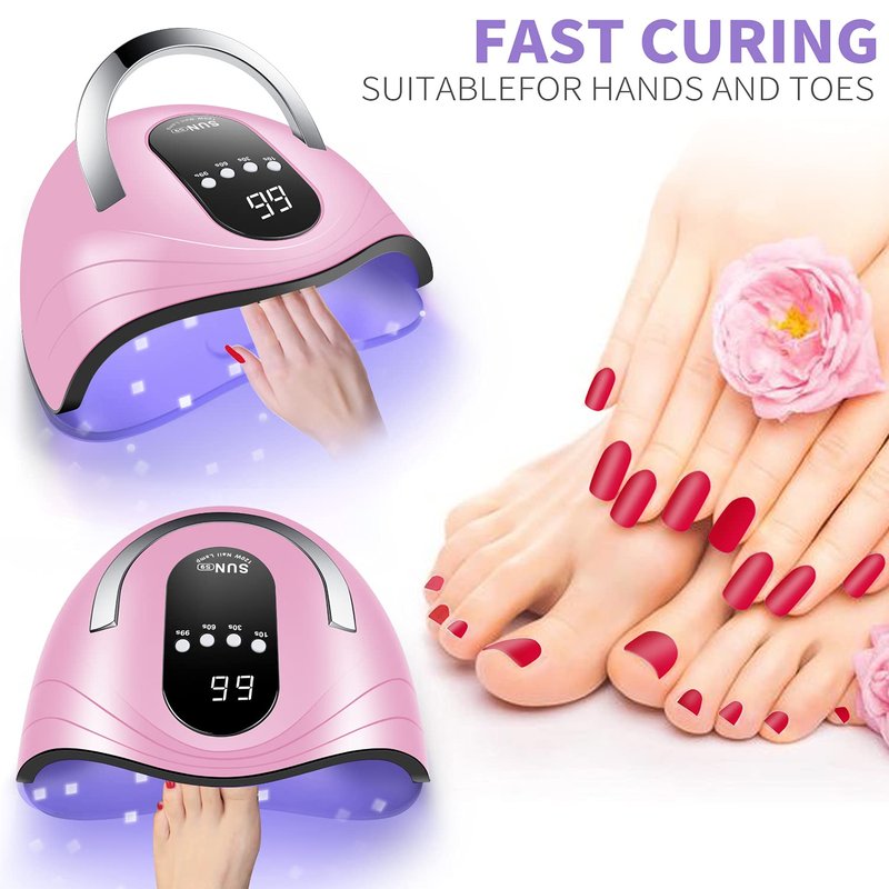 Sunrich UV Gel Nail Lamp 120W LED Nail Light Fast Nail Dryer for Gel Polish Curing with 4 Timers Portable Handle Large Space Automatic Sensor(Pink)