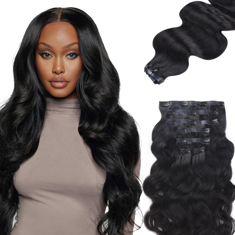 IDN BEAUTY Seamless Clip in Hair Extensions Real Human Hair for Women,Body Wave Natural Black Remy Hair 14 Inch 7pcs 110g,Thick Invisible Edge Weft for Daily Wear