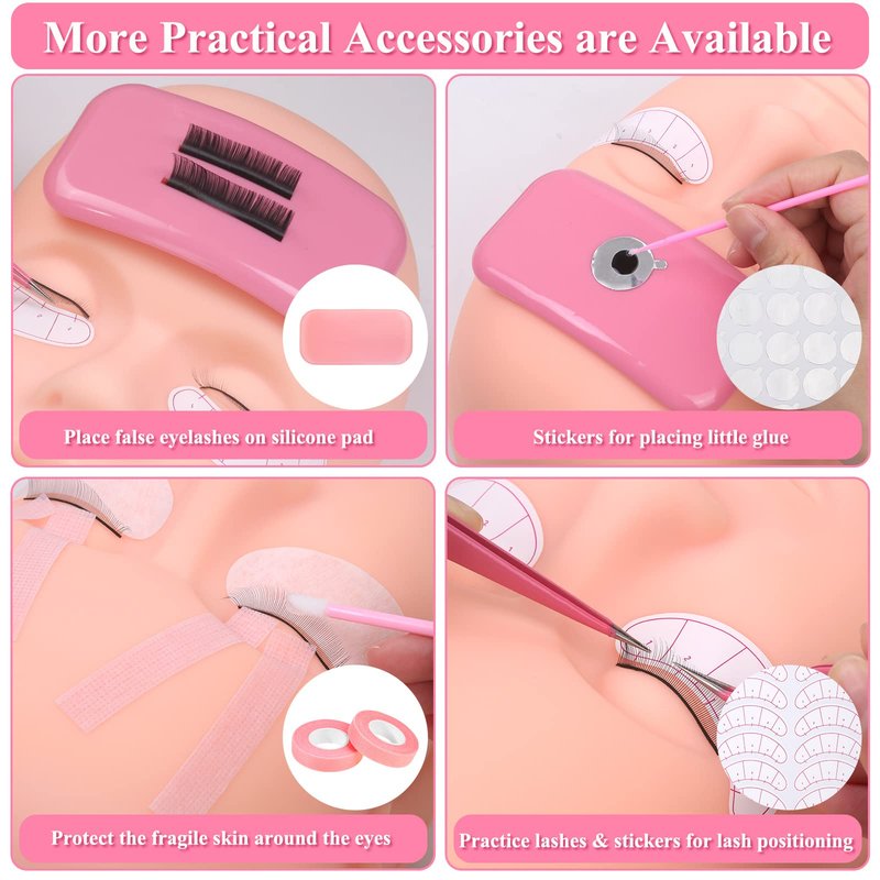 Lash Extension Kit for Beginners, Professional Eye Lashes Extension Kit with Everything: Lash Mannequin Head, Individual Eye Lashes, Glue, Tweezers Lash Extension Supplies for Training Makeup Practice