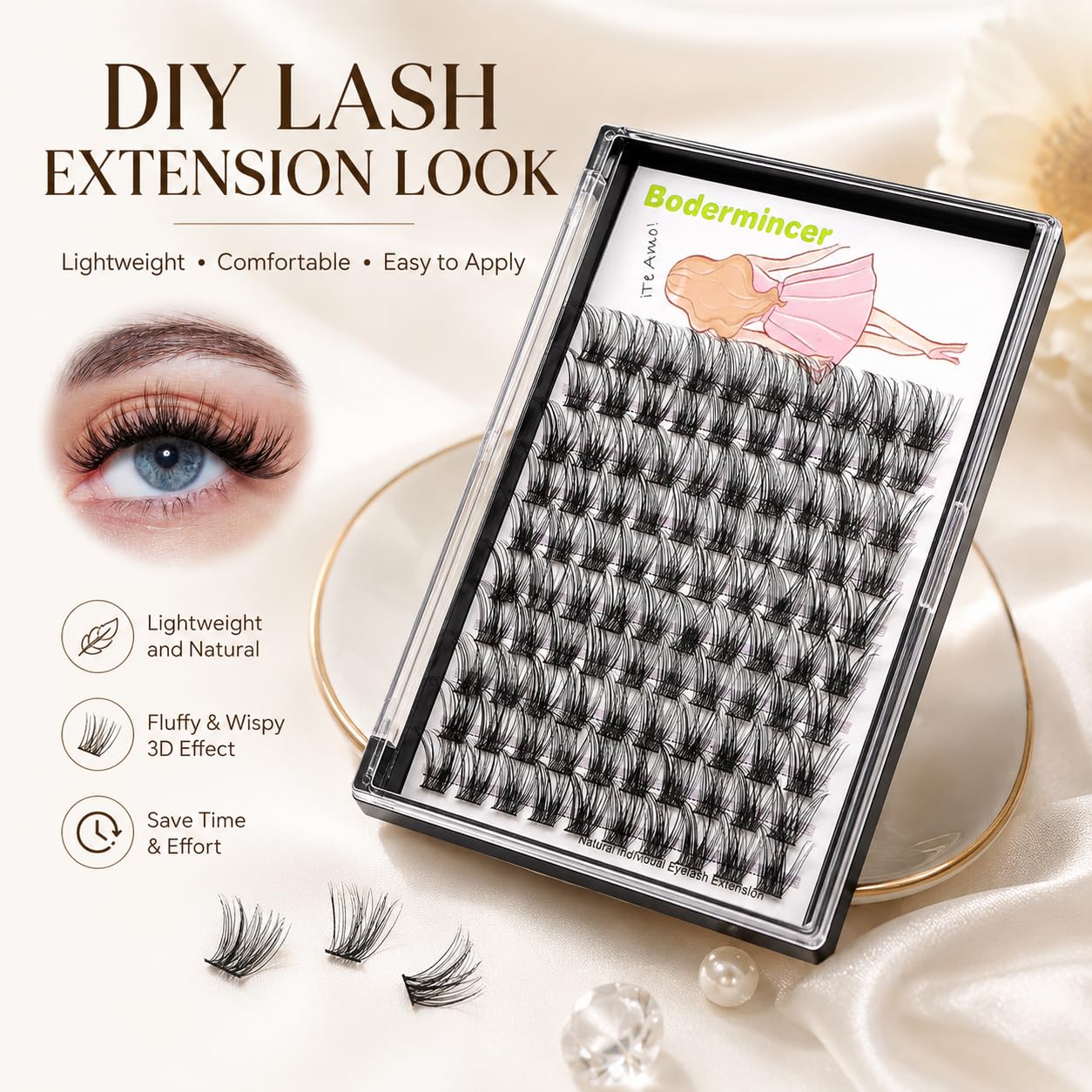 BODERMINCER Wispy Lash Clusters, DIY Individual Lashes Extensions 8-20mm, Natural Fluffy False Eyelash Clusters for At Home Lash Extension Look (14MM)