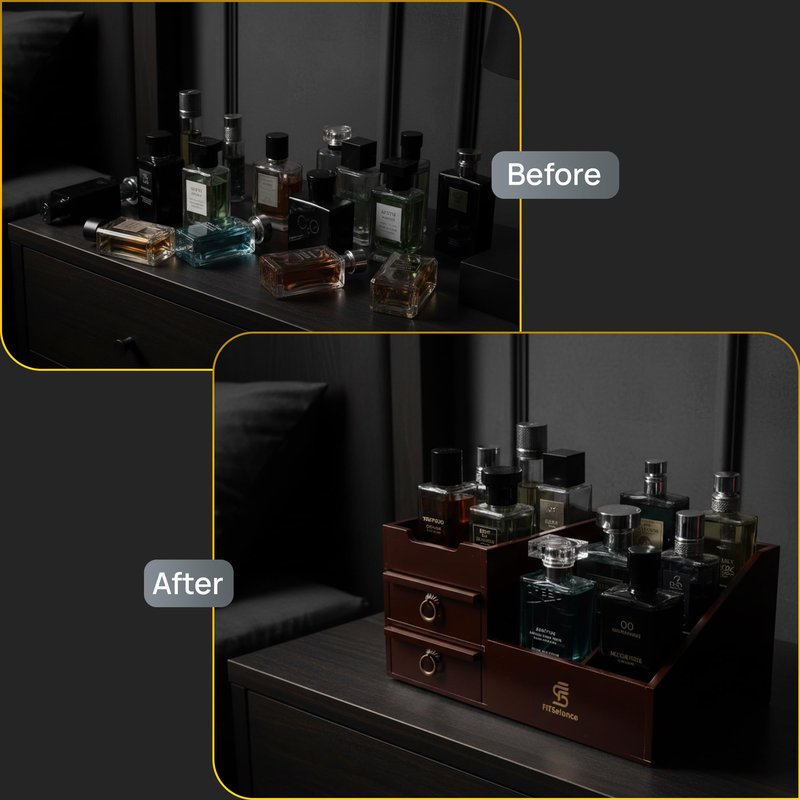 FITSELENCE Premium Wooden Cologne Organizer for Men - Perfume Organizer - Cologne Stand - Organizador de Perfumes - Cologne Shelf - Perfume Stand for Women - Black, Brown - Perfume Holder