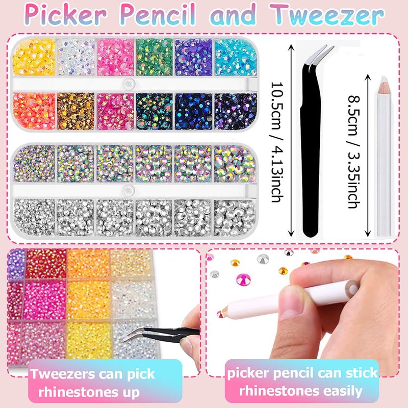 2 Packs Flatback Rhinestones for Crafting with b7000 Glue Clear with Precision tip, 6660Pcs Rainbow Gems Crystal Rhinestones for Bedazzling for DIY Crafts Clothing Tumblers Mugs Shoes Fabric Decor