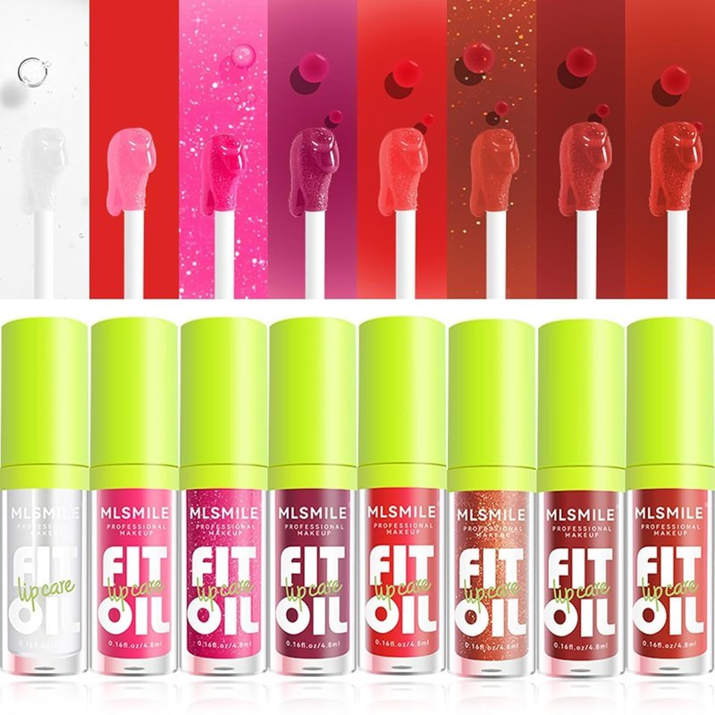 MLSMILE 8 Colors Lip Oil Lip Glaze Set, Tinted Gloss Lip Gloss Oil, Plumping Moisturizing and Nourishing Lips, Long Lasting Fresh and Smooth Lip Care Set - C#