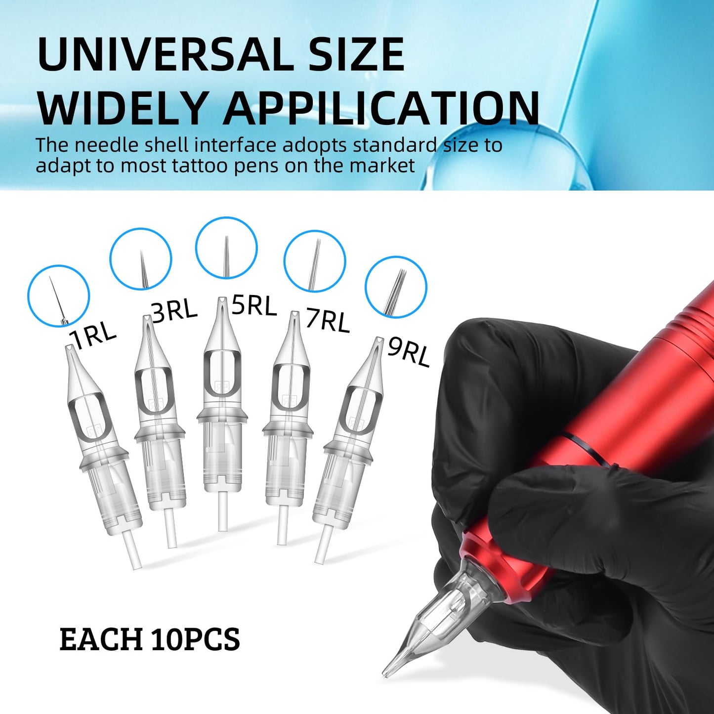 Rotary Tattoo Machine, ATOMUS Tattoo Pen Style Cartridge Machine Gun Liner Shader with DC Clip Cord 50pcs Mixed Cartridge Needles 10pcs of Each 1RL 3RL 5RL 7RL 9RL (Red)