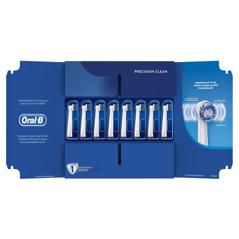 Oral-B Genuine Precision Clean Replacement White Toothbrush Heads, Refills for Electric Toothbrush, Deep and Precise Cleaning, Mailbox Size, Pack of 8