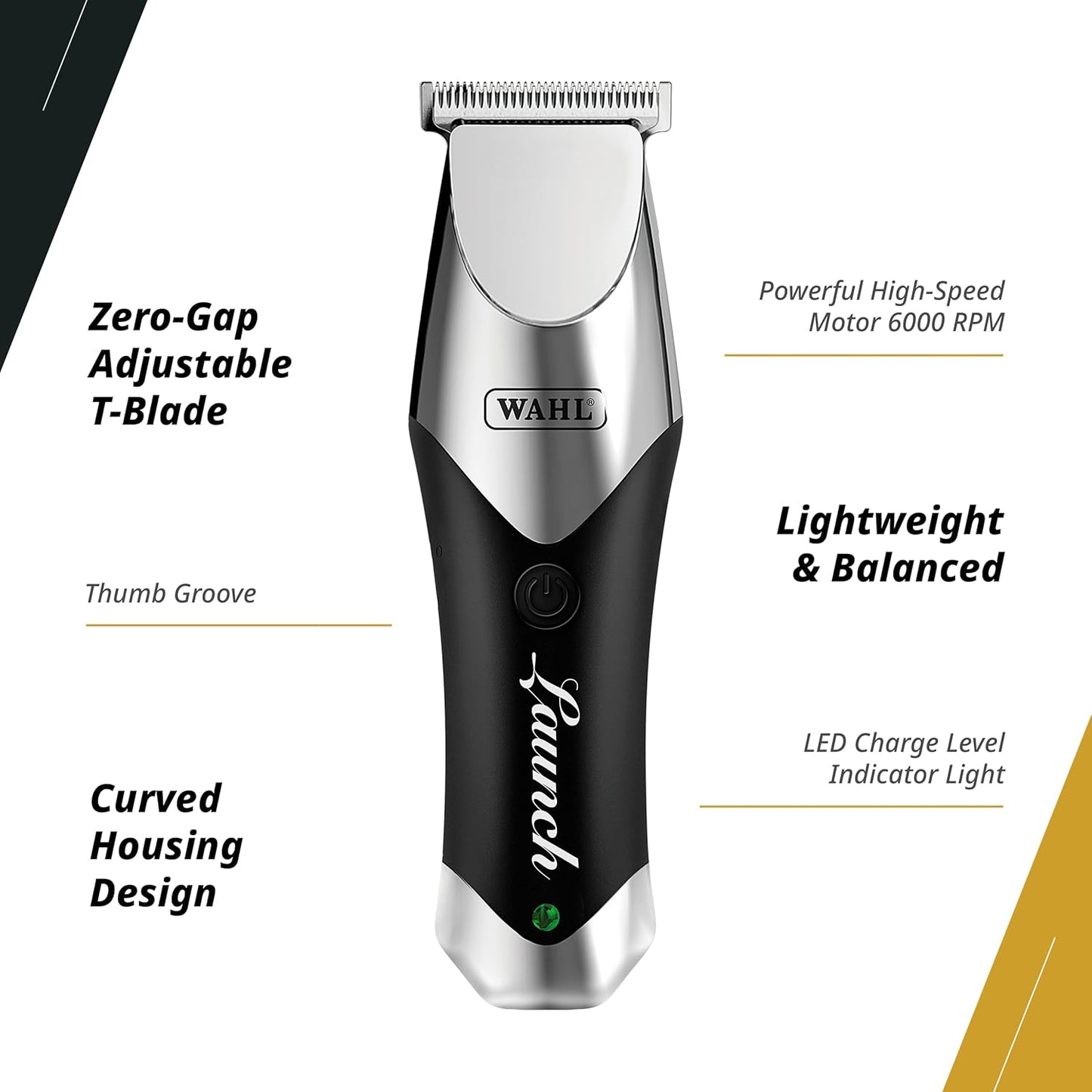 Wahl Professional Trimmer - Cordless Compact 6000 RPM Rotary Motor | Wide Detachable T-Blade, 2-Hour Runtime