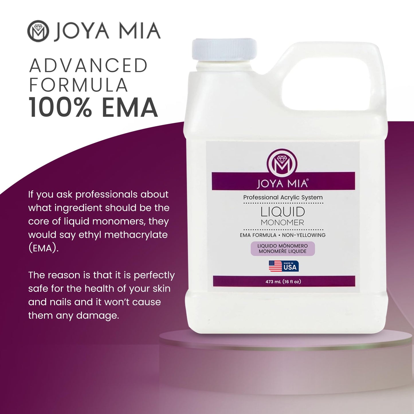 Liquid Monomer, Fast Setting Acrylic Monomer for Salon-Quality Nail Shaping and Acrylic Nail Powder Application, MMA-Free Nail Monomer with Superior Adhesion Formula, 16 oz - Joya Mia