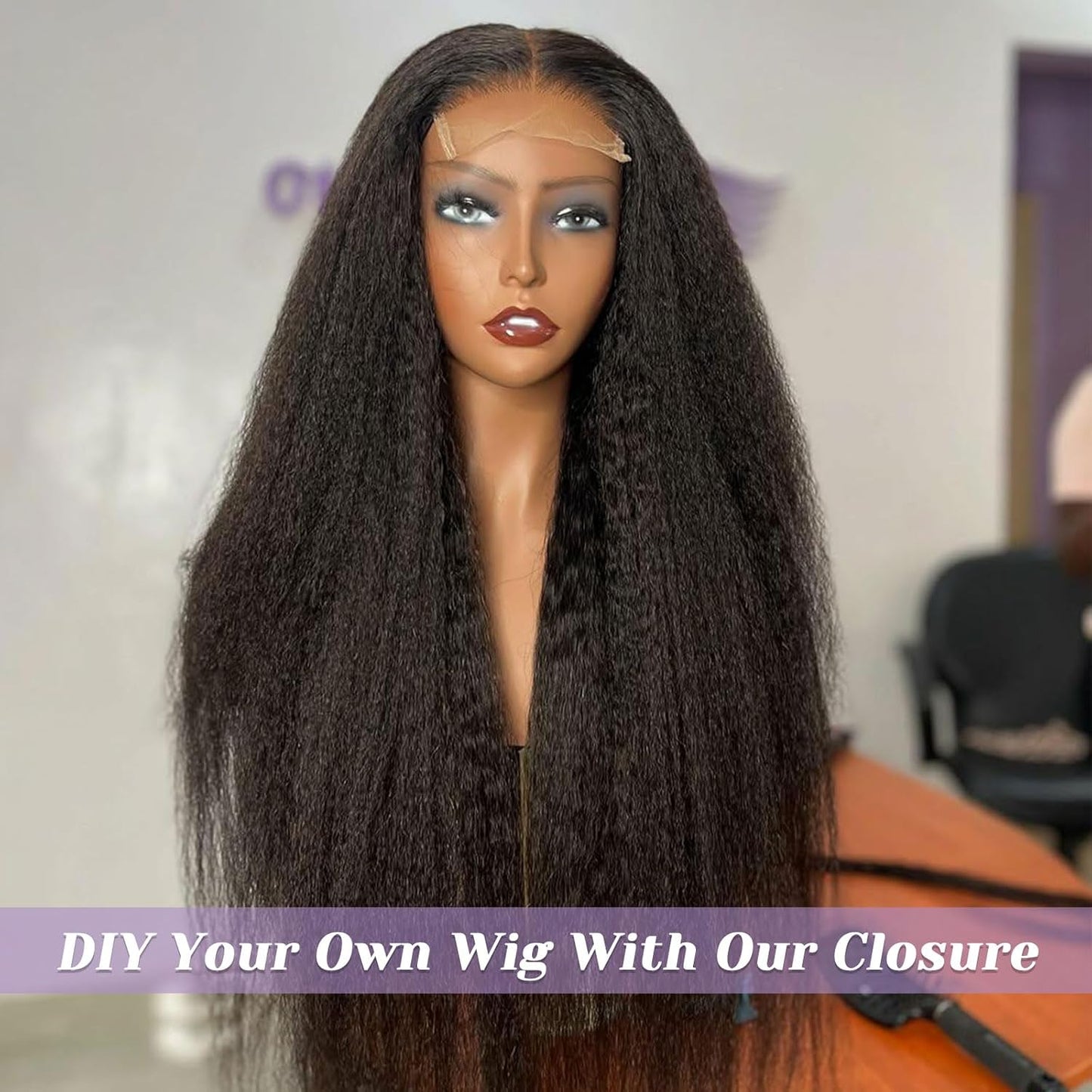 Kinky Straight Lace Closure - 5x5 HD Transparent Human Hair | Pre-Plucked Natural Black, 12 Inch