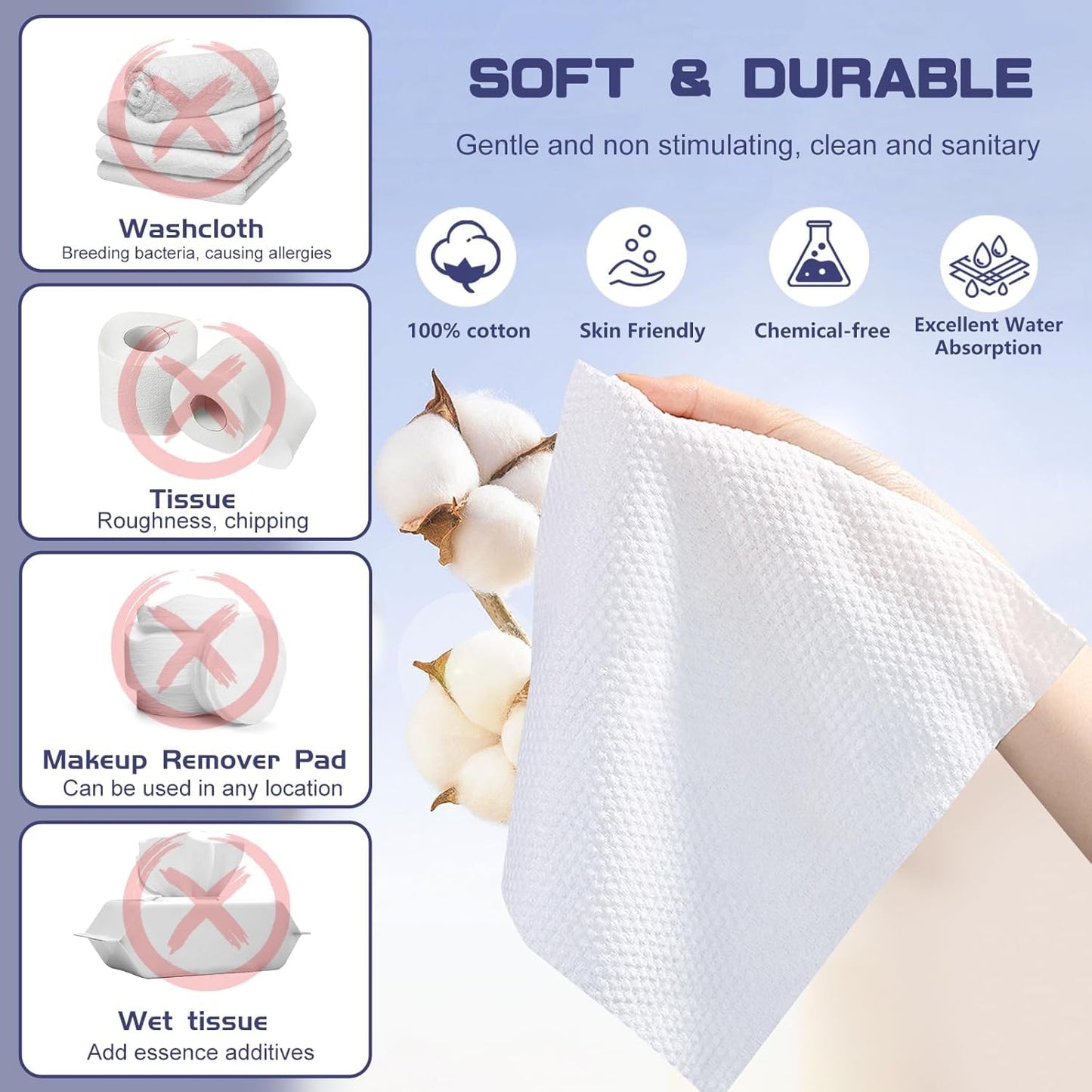 Disposable Face Towel, 600 Count Face Towels, for Washing Soft Cotton Dry Wipes Facial Cloths Towelettes for Washing and Drying, Facial Tissue for Cleansing, Skincare and Makeup Remover