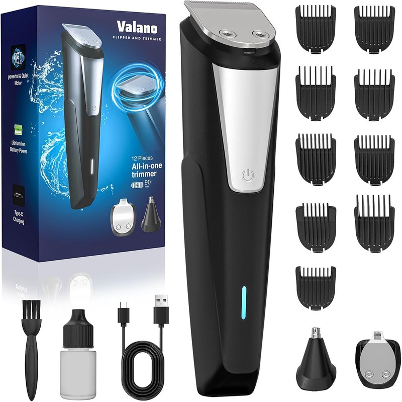Valano Beard Trimmer - All-in-One Cordless Electric Hair Clippers for Men | Rechargeable Grooming Kit for Mustache, Nose & Body