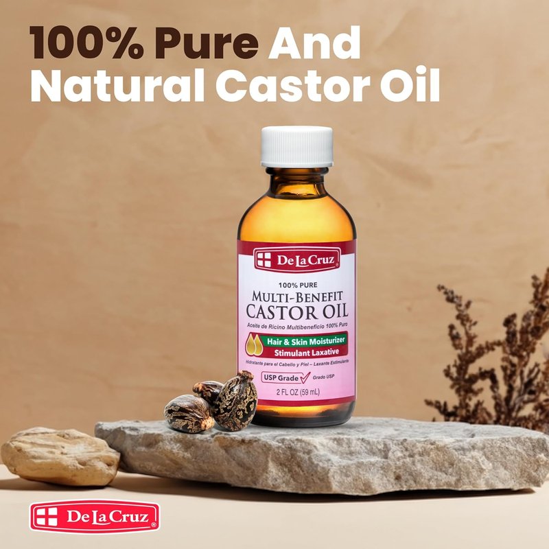 De La Cruz Castor Oil - 100% Pure Hair & Skin Treatment | USP Grade, 2 FL OZ (6 Glass Bottles)