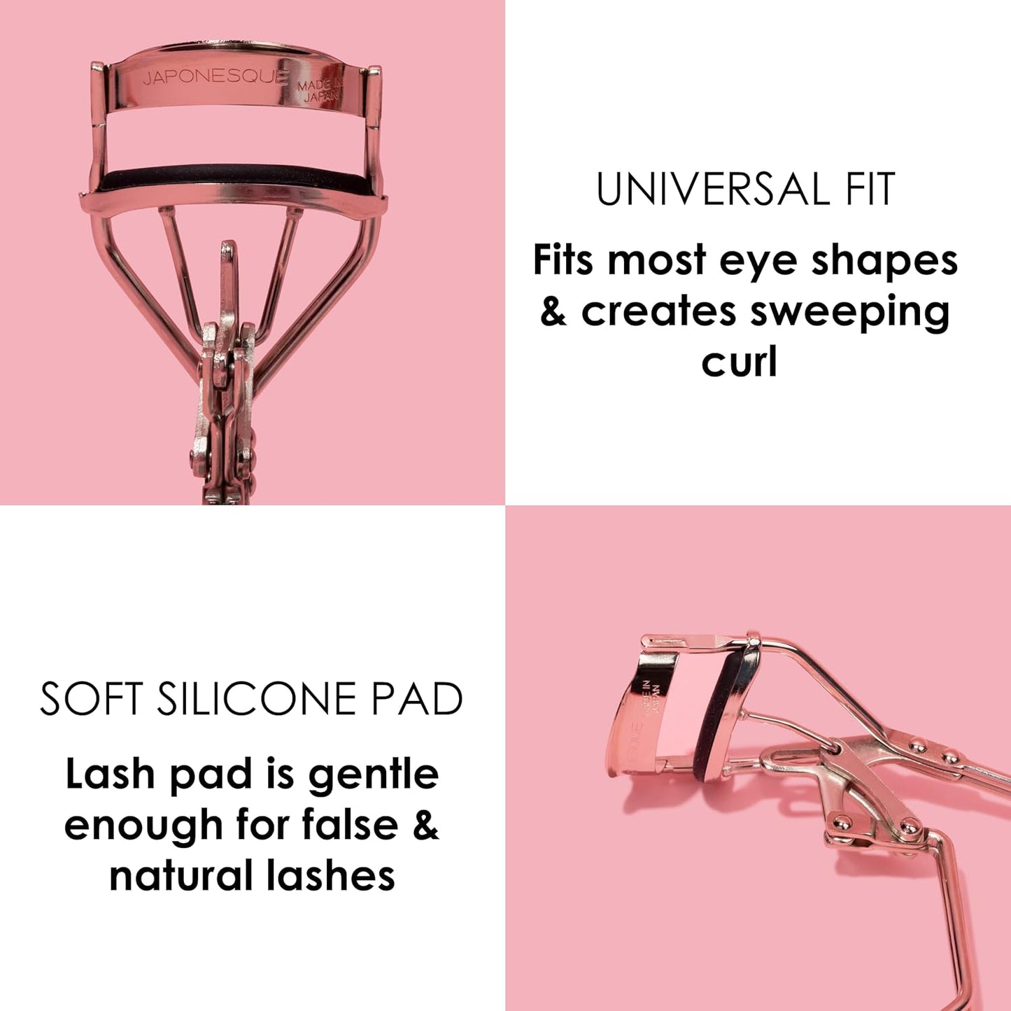JAPONESQUE Eyelash Curler - Instant Power Curler for Longer Lashes | Silicone Pad, Nickel Finish