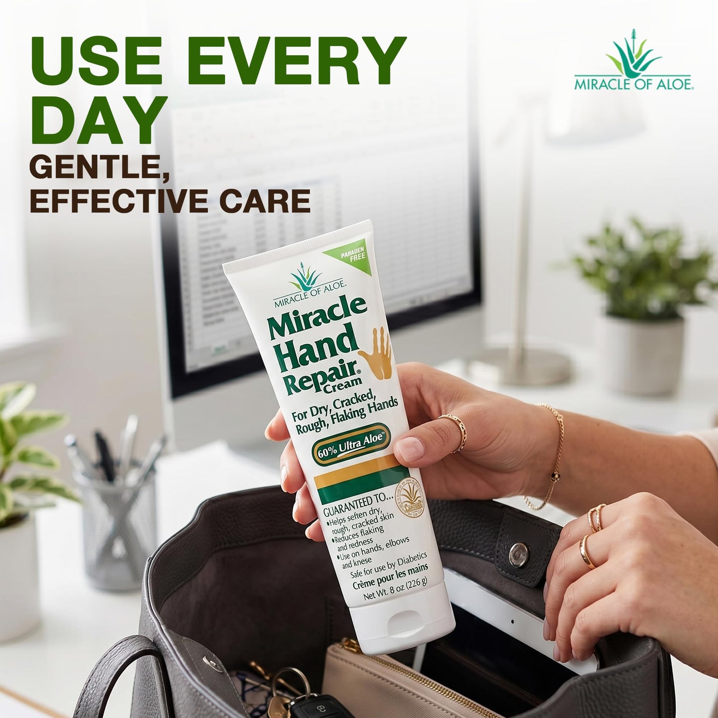 Miracle Hand Repair Cream for Dry Cracked Hands 8 oz Best Healing Hand Cream with 60% Aloe Vera - Non-Greasy Moisturizer for Working Hands - Fast Absorbing Lotion for Extremely Dry Skin (2-Pack)