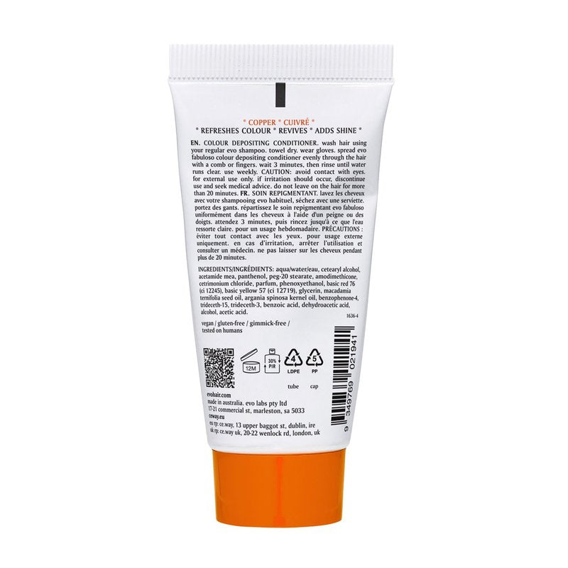 Evo Fabuloso Copper Color Depositing Conditioner for Blonde to Brown Hair with Copper Tone - Tones, Nourishes & Adds Shine - 1 fl oz, Travel Size