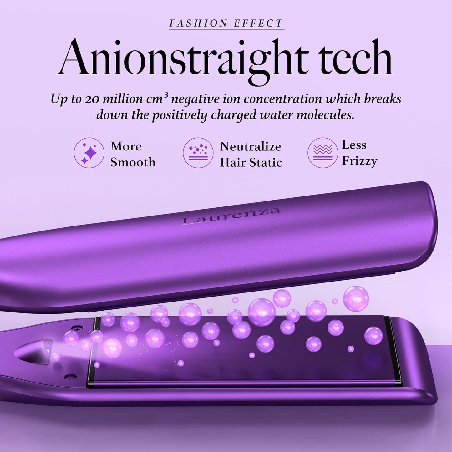 Laurenza 2-in-1 Hair Straightener & Curler, 2 Inch Plate, 8.5" Extra-Large Ceramic Iron with 20M Anions (Purple)