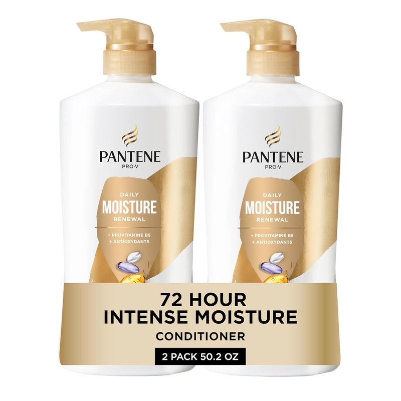 Pantene Daily Moisture Renewal Conditioner - Pro-V Hydration for Dry, Color-Treated Hair | 25.1 Oz Each, 2-Pack + Miracle Rescue Shot (0.5 Oz)
