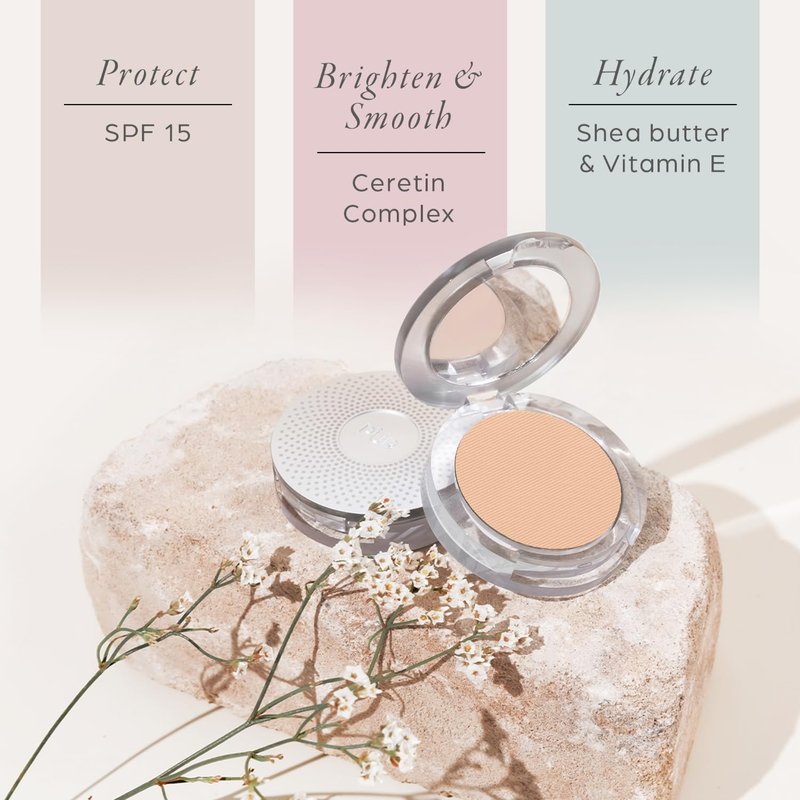 PÜR MINERALS 4-in-1 Pressed Mineral Makeup Powder Foundation with SPF 15 - Concealer & Finishing Compact Pressed Powder for Face - Buildable Medium to Full Coverage Foundation Powder (Vanilla)
