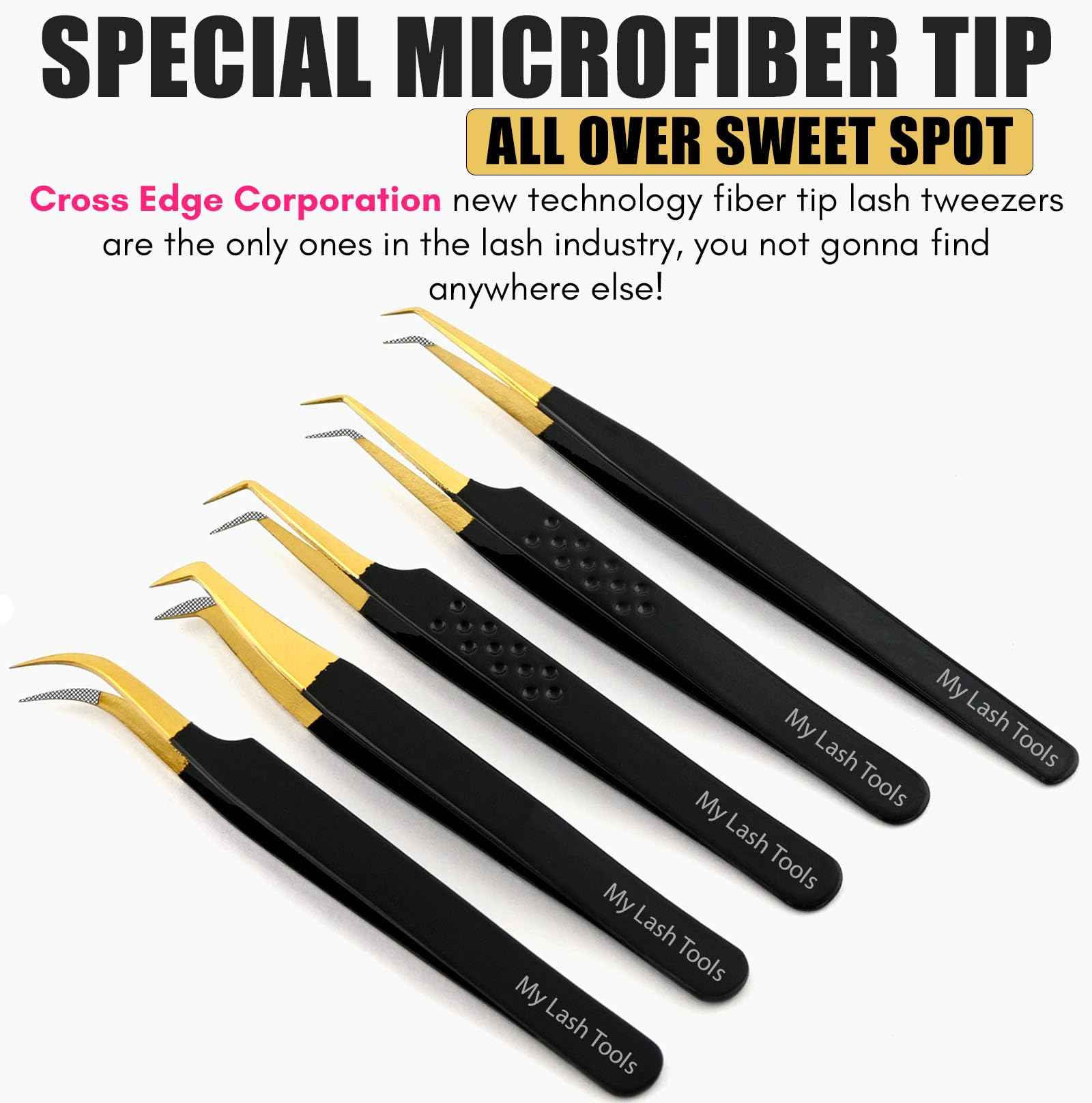 5pcs Fiber Tip Lash Tweezers Set – Curved Classic, Boot Volume, 90° & 45° Angle, Isolation Tweezer for Eyelash Extensions, Precision Stainless Steel, Professional Non-Slip Application Kit