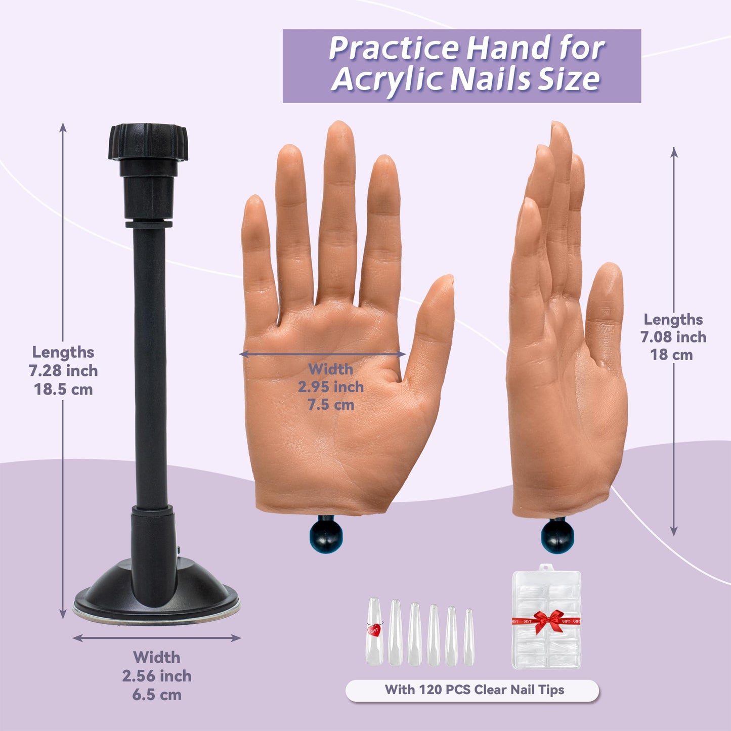 Veikmv Realistic Silicone Practice Hand for Acrylic Nails, Flex Fingers
