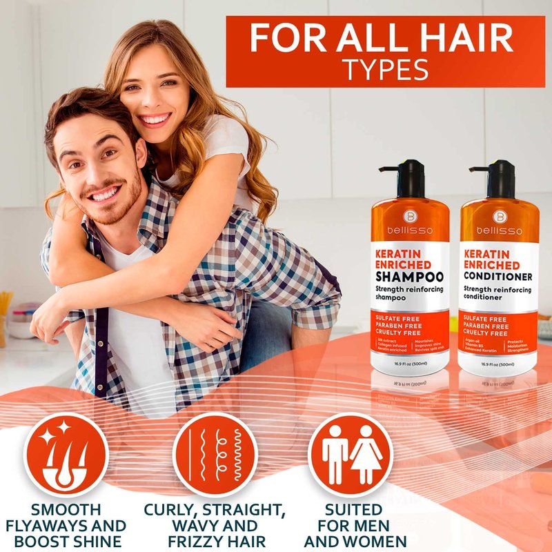 BELLISSO Keratin Shampoo and Conditioner Set and Keratin Hair Mask