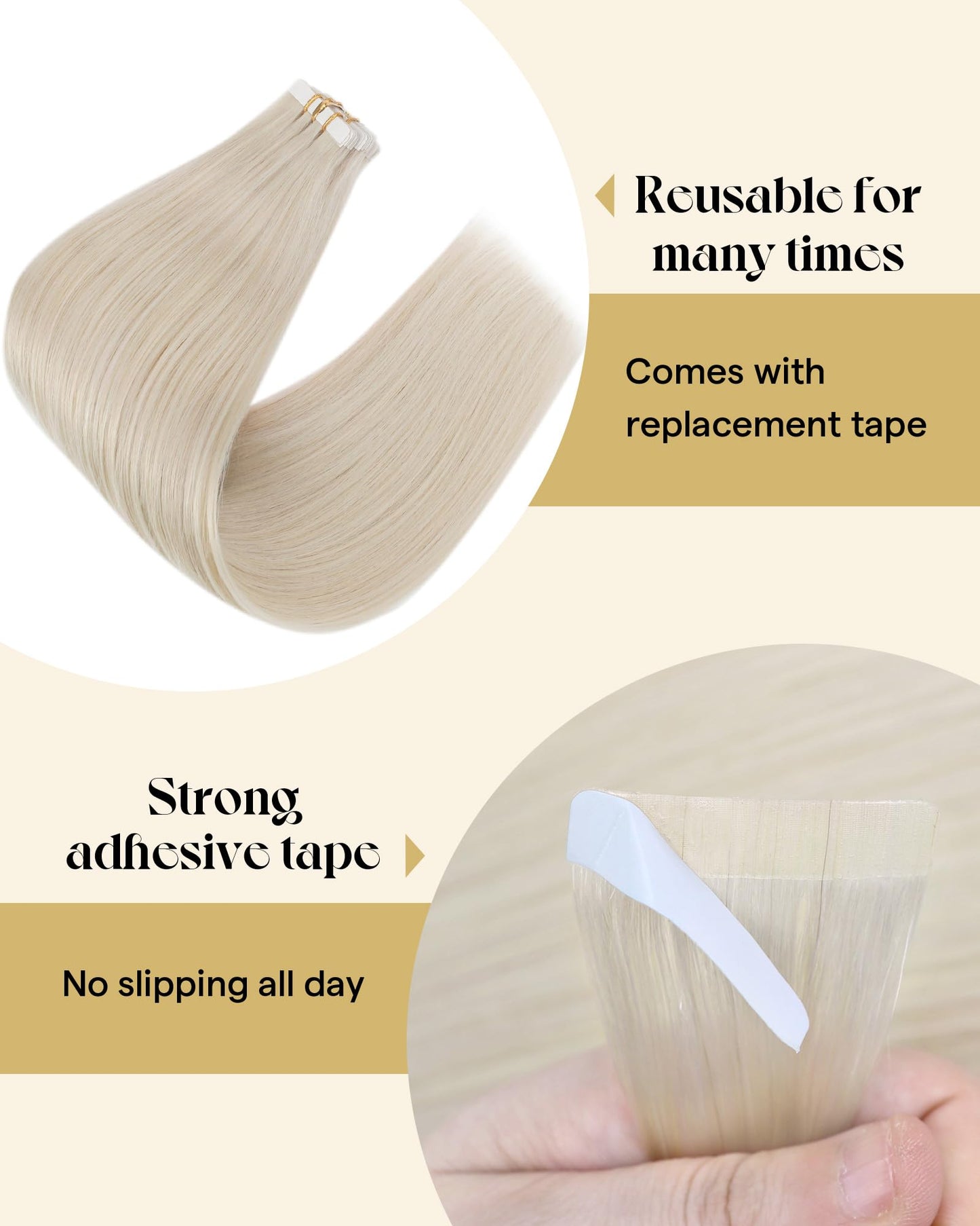 Ve Sunny Tape in Hair Extensions Real Human Hair Invisible Remy Human Hair Straight Tape Ins Double Sided White Blonde 24 inch 10Pcs 25G