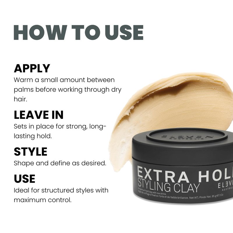 ELEVEN AUSTRALIA Extra Hold Styling Hair Clay for Men and Women - Maximum Hold, Matte Finish for Texture, Long-Lasting Definition, Ideal for Short to Medium Hair - 3 oz