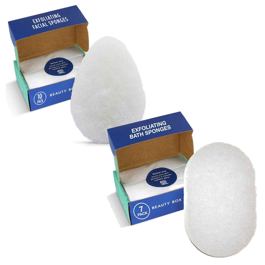 HartFelt Exfoliation Beauty Box with Face Scrub and Body Scrub Bundle, Shower Sponges for Women & Men, Shower Scrubber Gift Box