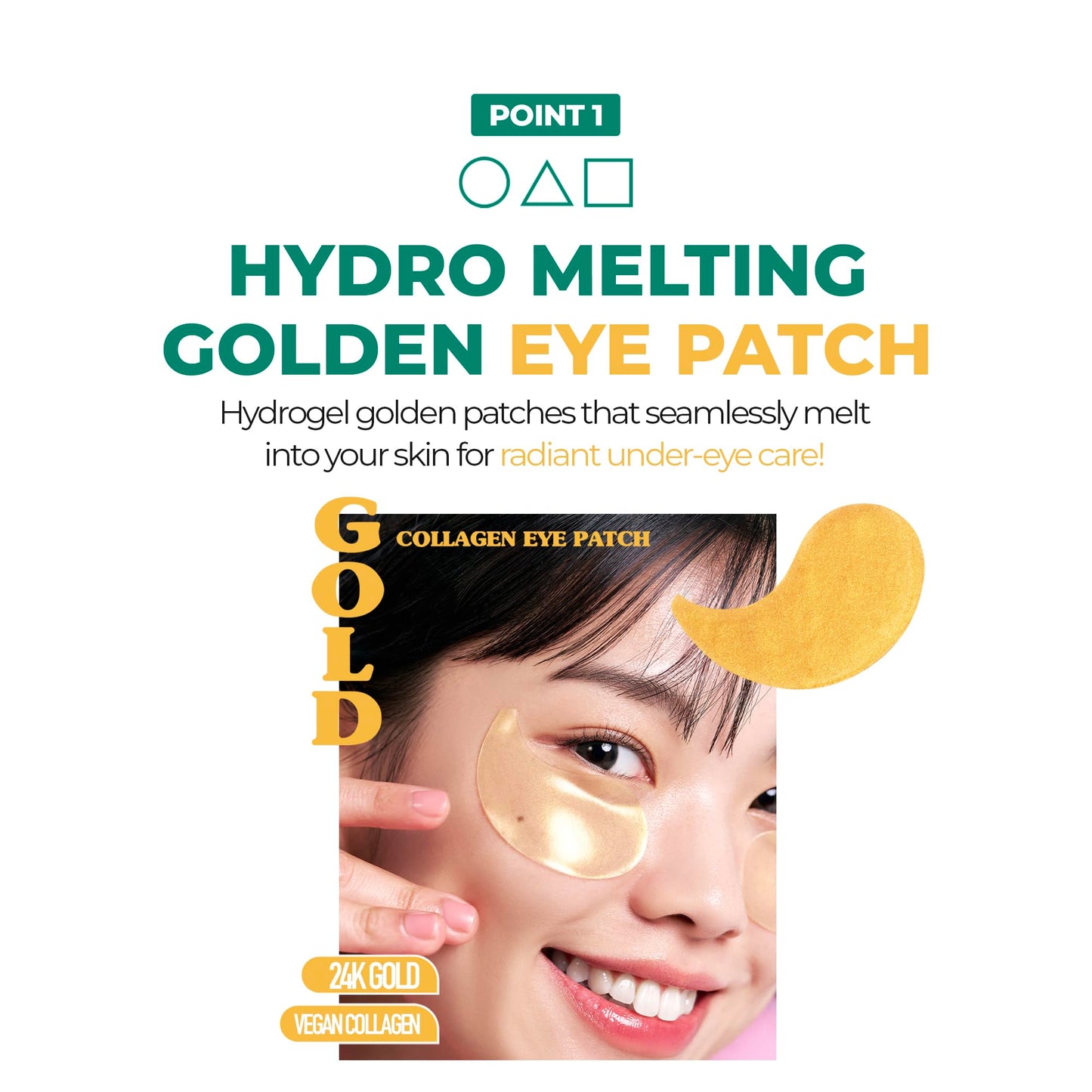 BRING GREEN Gold Collagen Eye Patches 60 Count, Hydrating Firming Under Eye Mask for Dark Circles & Puffiness