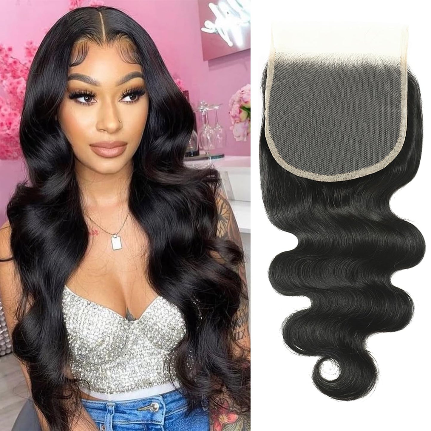 5x5 Hd Lace Closure Human Hair 16Inch Body Wave Hair Closure Invisible Lace 150% Density Real Transparent Lace Closure Virgin Remy Human Hair Frontal Closure Pre Plucked Natural Black
