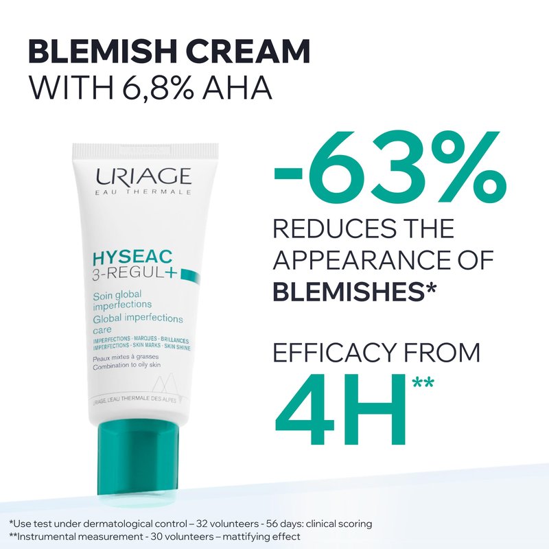 Uriage Hyseac 3-regul+ | Face Moisturizer For Oily Skin Prone To Acne. Pimples, Spots, Blackheads And Blemish Control. Daily Face Cream With Salicylic Acid, AHA And Zinc, For A Clear Complexion, 1.35