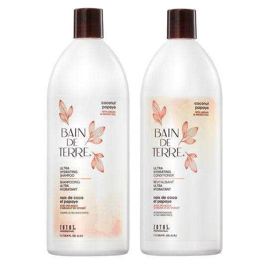 Bain de Terre Ultra Hydrating Shampoo and Conditioner Set | Coconut Papaya | Hydrates Overly Dry | Damaged Hair | Paraben Free | Color-Safe | 33.8 Fl Oz