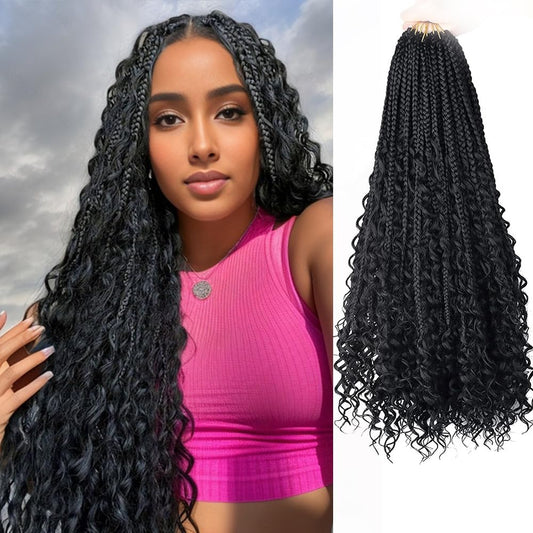 Goddess Box Braids Crochet Hair 8 Packs 3S New Goddess Box Braids Crochet Hair for Black Women Ombre Color Pre-Looped Synthetic Braiding Hair Extension for Black Women（24",8packs,1B）
