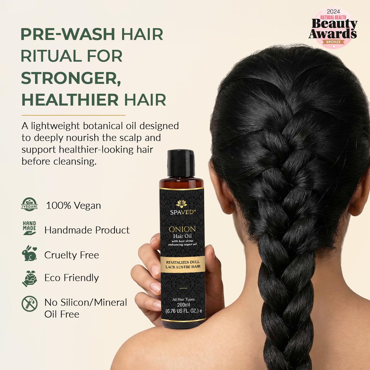 SPAVED Onion Hair Oil for Hair Growth 6.76 fl oz - Rosemary, Tea Tree, Argan & Jojoba Oil for Dry Itchy Scalp & Dandruff Care - Strengthening Nourishing Oil for Frizzy, Stronger Shinier-Looking Hair