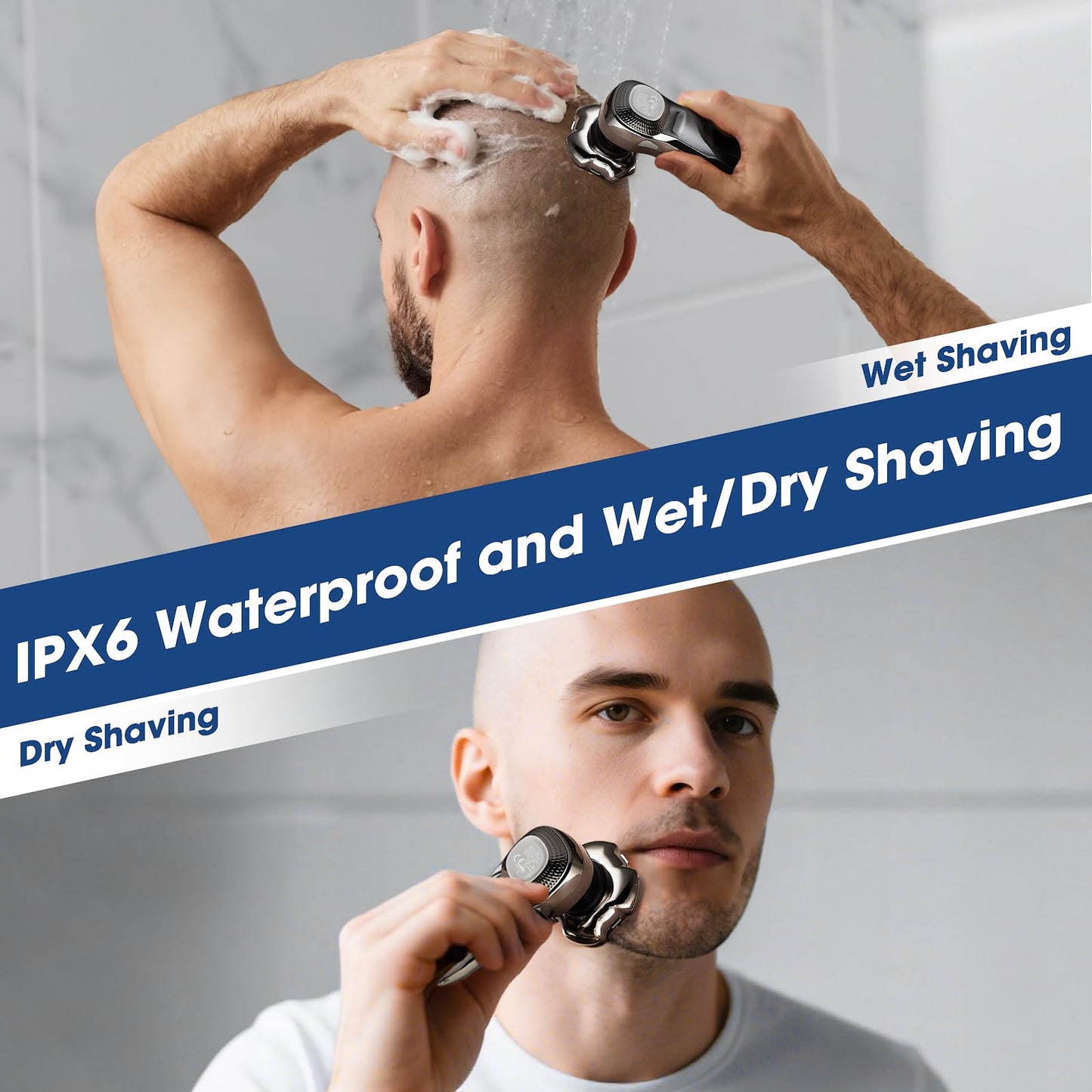 Suttik Head Shavers for Bald Men, 6-in-1 Electric Razor, IPX6 Waterproof Shaving Grooming Kit for Balder - LED Display & Magnetic 5D Rotary Shaver