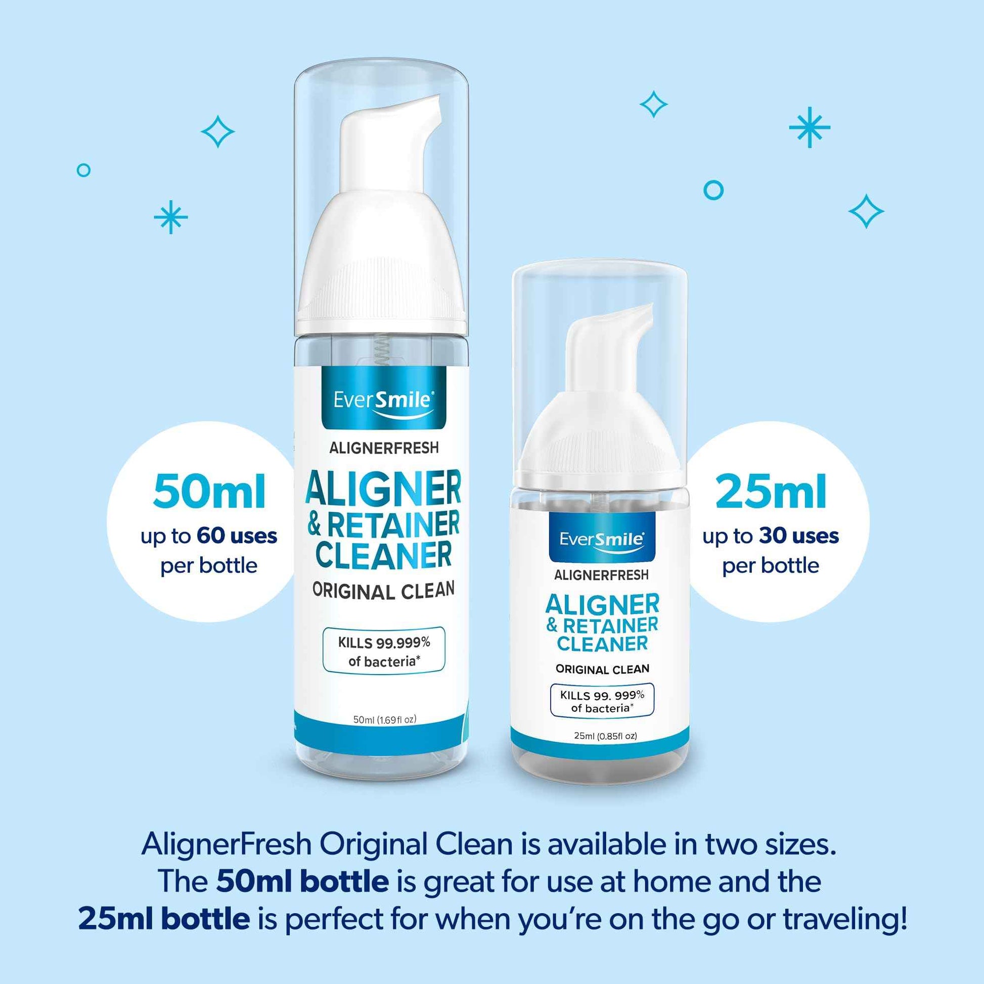 EverSmile AlignerFresh Original Clean Foam – Cleaner Compatible w/Invisalign and All Clear Aligners & Retainers – Eliminates Bacteria, Whitens Teeth, Fights Bad Breath – 50ml (1 Pack)