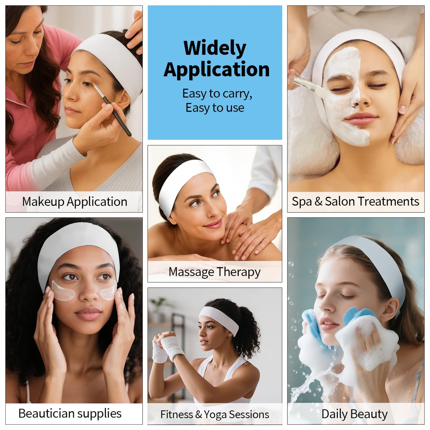 Meifuly 200PCS Disposable Headbands for Women, Soft & Stretchy Non-woven Fabric Spa Hairband for Makeup, Washing Face, Esthetician Salon Supplies, Travel