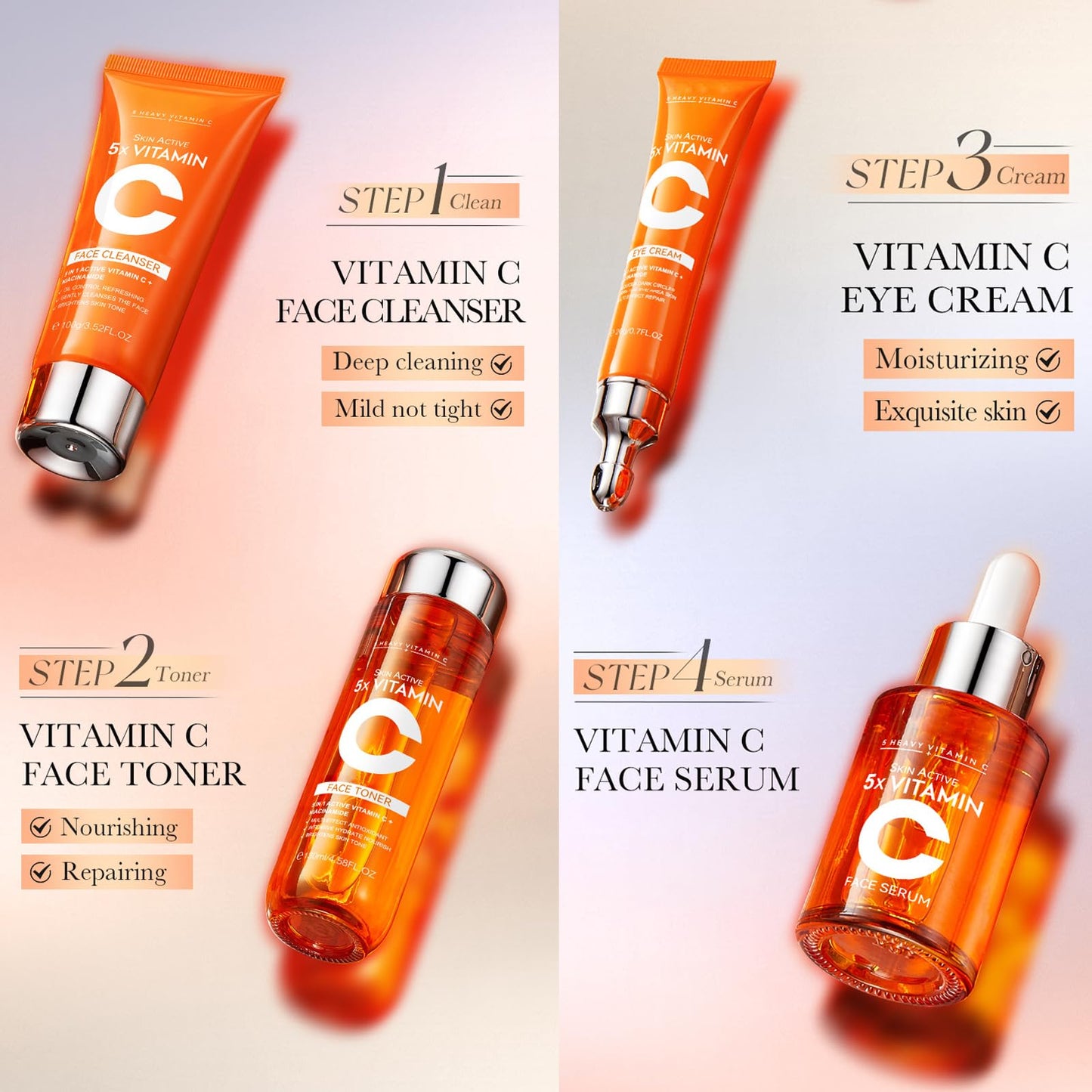 6 Piece Hydrating Skincare Gift Set for Women, Vitamin C Face Care Kit Includes Cleanser, Toner,Serum,Eye Cream,Moisturizer & Body Lotion for Teen Girls Daughter Mother's Day Christmas Birthday Gifts