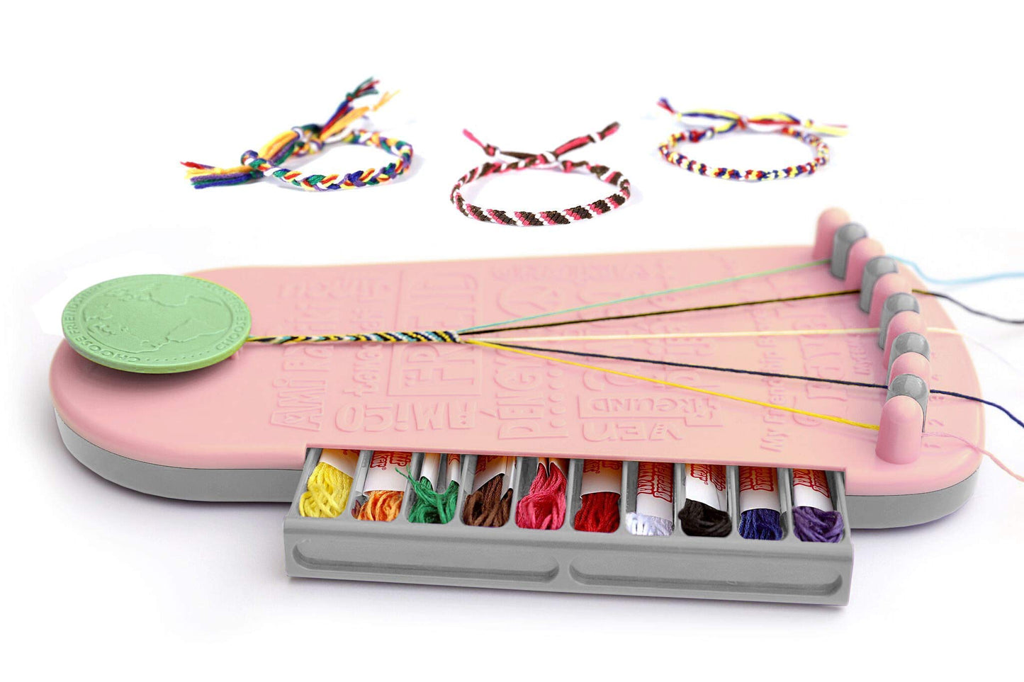 Choose Friendship Bracelet Making Kit – 20 Pre-Cut Threads, Portable Loom with Storage, Makes 8 Bracelets, Craft Gift for Kids Ages 8+, Blush Pink “Macaroon”