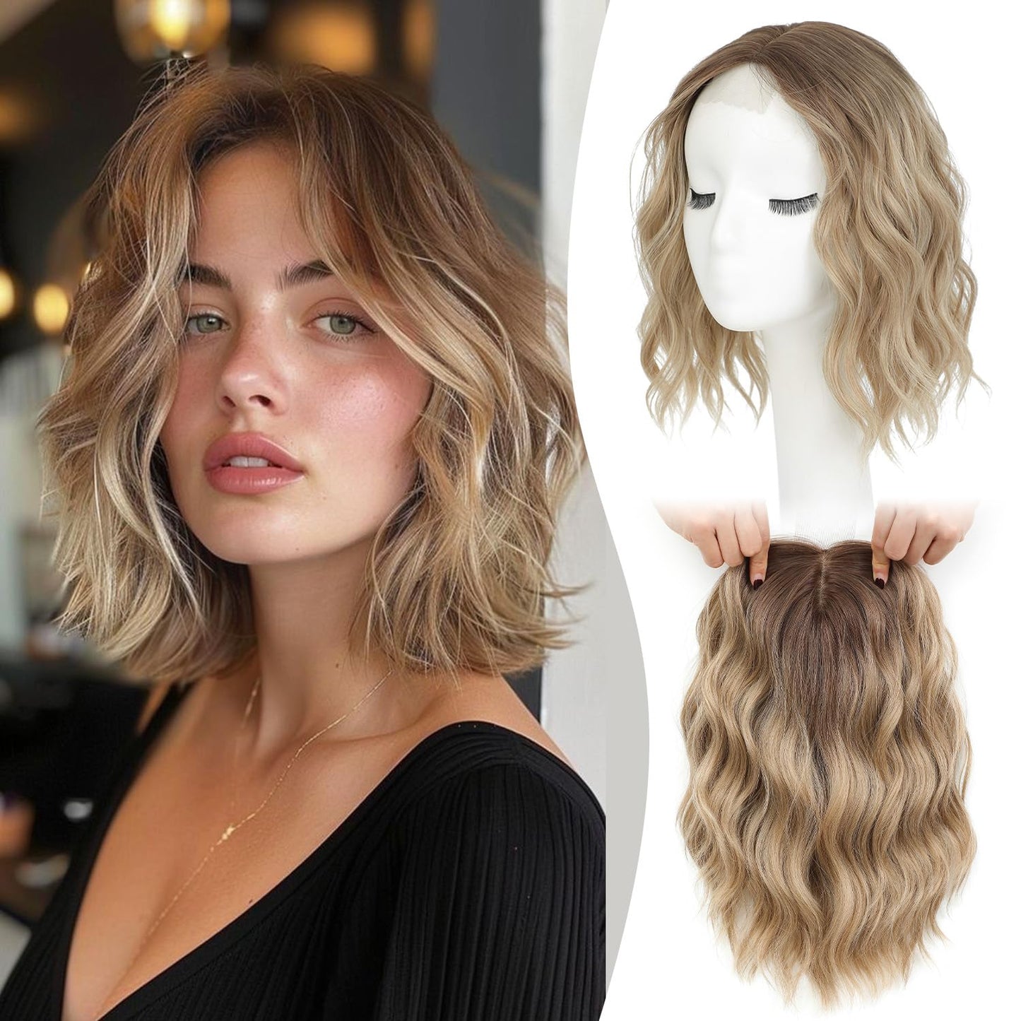 MORICHY Short Wavy 10 Inch Hair Topper for Women, Lightweight & Breathable Wiglet for Thinning Hair with 6.5"x6.5" Base, Instantly Adds Volume and Coverage